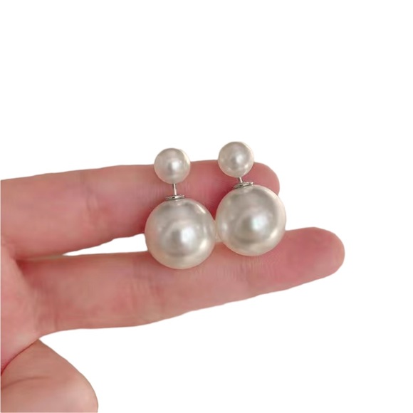 Double Pearl Stud Earrings - Picture 2 of 4